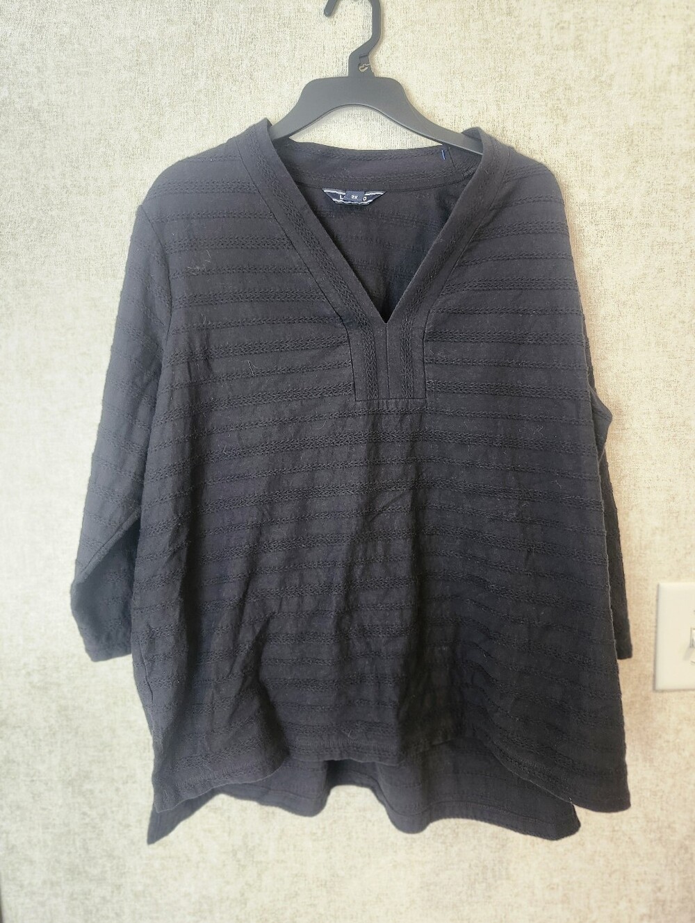 Lands' End Black Textured 100% Cotton V-Neck Tunic Top Plus Size 2X (20W-22W) Co - Picture 2 of 6